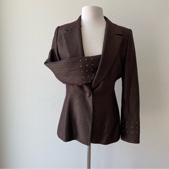Badgley Mischka Brown Metallic Embellished Beaded Women's Blazer Size 8 - Picture 3 of 12